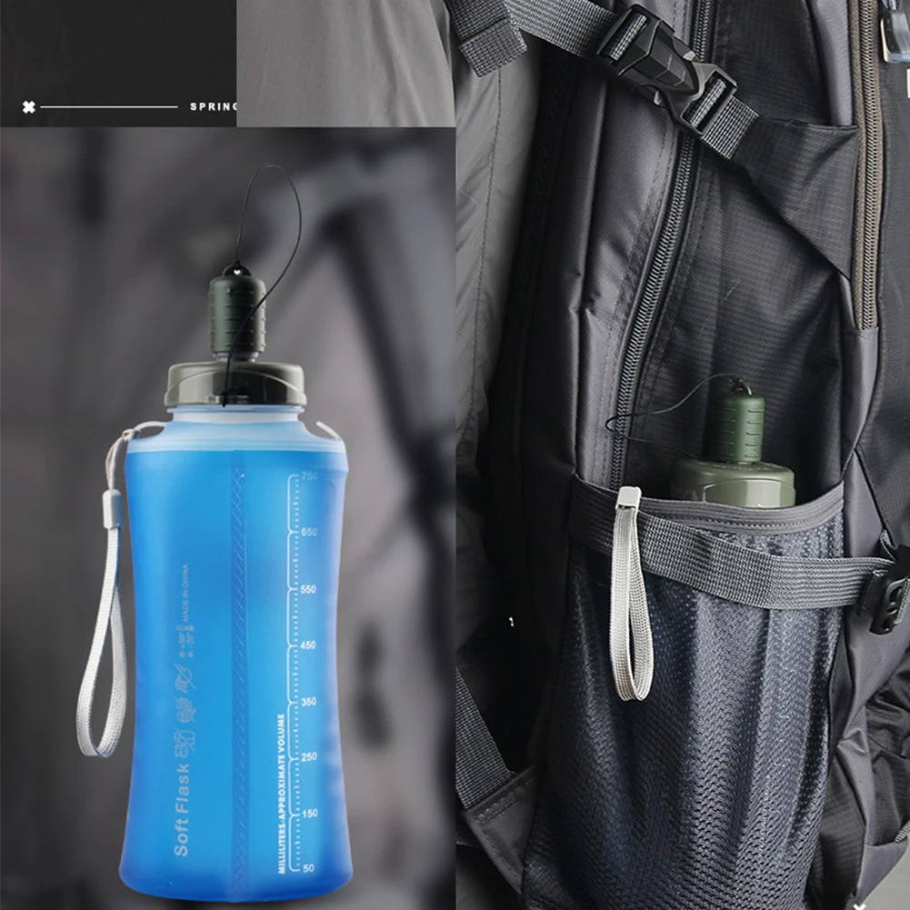 750ML Sealed With Lanyard Loop Silicone Water Bottle Cycling Collapsible Running Portable Travel Outdoor Sports Soft Leak Proof