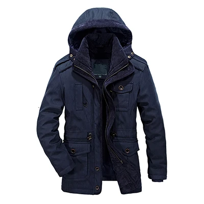 iSurvivor Winter Jacket Men Casual Thicken Warm Minus 40 Degrees Cotton-Padded Jackets Men's Hooded Windbreaker Parka - Цвет: Navy Blue