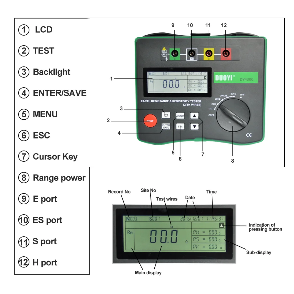 US $159.00 DUOYI DY4300 Digital Earth Tester Ground Resistance Megger Resistance Megohmmeter Soil Resistivity Component Tester 02099k