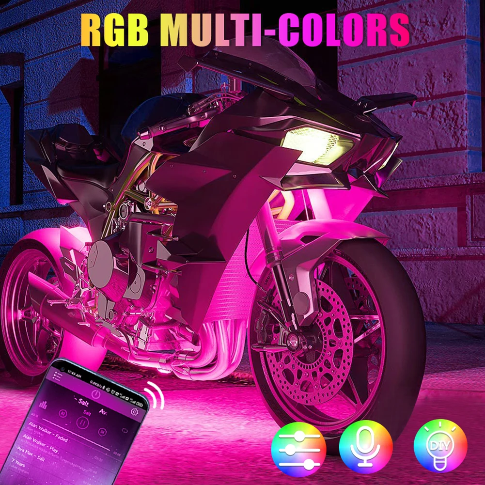 Светящаяся неоновая светодиодная полоса для мотоцикла музыкальный ритм RGB лампа