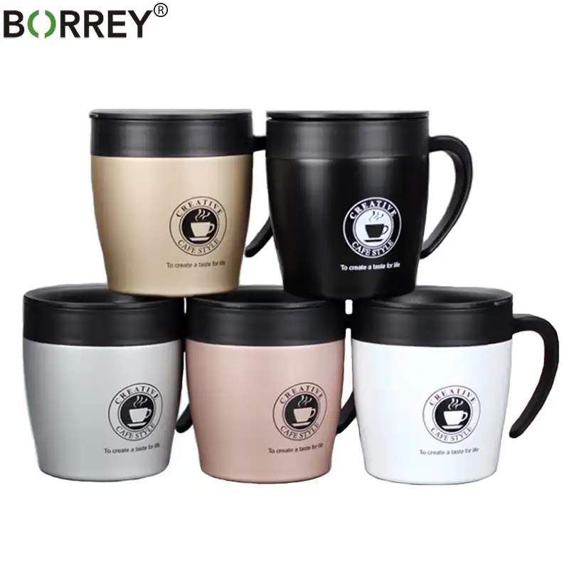 Borrey Coffee Mugs Creative Coffee Travel Cup With Lid Spoon Stainless Steel Coffee Mug Warmer With Handle Metal Tea Cup 300ml Vacuum Flasks Thermoses Aliexpress