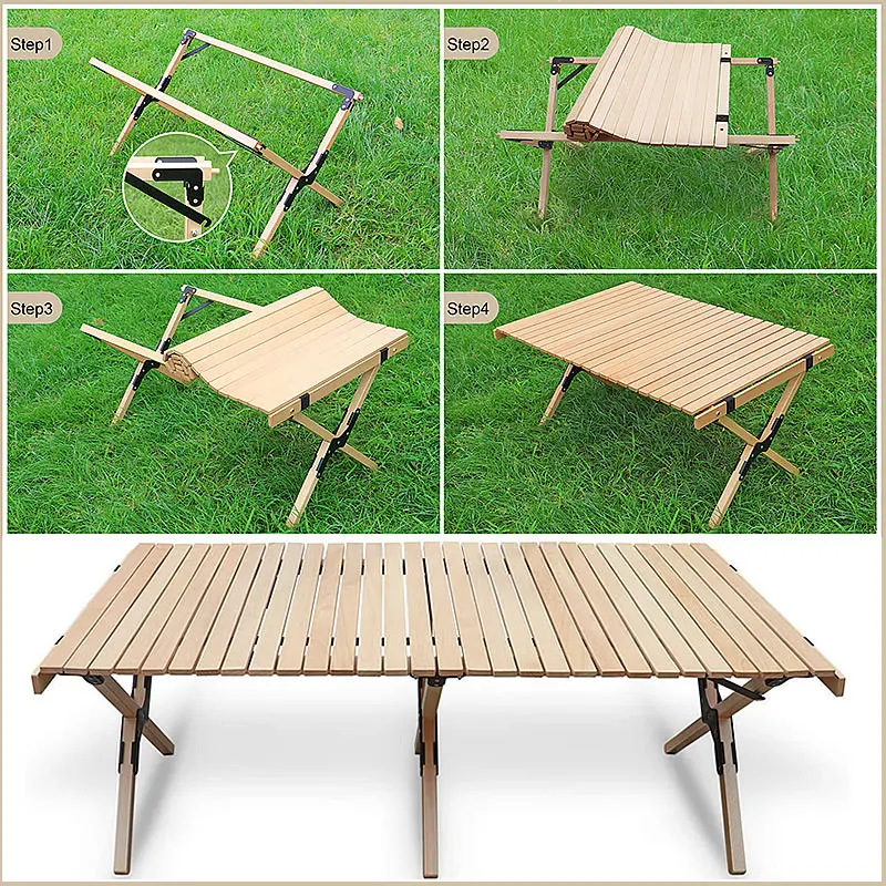 Folding Wood Table Portable Outdoor Indoor All-Purpose Foldable Picnic Table Cake Roll Wooden in a Bag for Picnic Camping