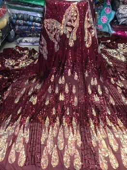 

African Sequined Embroidered Mesh Tulle Lace Fabric 2019New Design Wedding Dress Net Fabrics African Net Sequins Lace