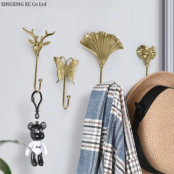 

European Style Shelf Wall-mounted Butterfly Hook All Copper Elephant Hook Art Wall Key Hanger Golden Coat Hook Home Decoration