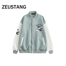 

Zeustang Harajuku Streetwear Jackets Embroidery Letter Embroidery Stripe Baseball Coats Hip Hop Casual Loose Tops Outerwear