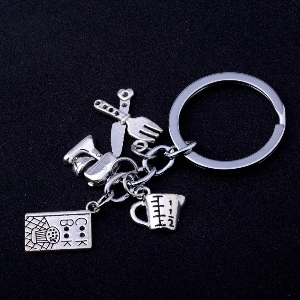 

Kitchen Key Chains Gift For Cooks Chefs Cook Book Knife Fork Kettle Baker Pendant Charm Keychains Key Accessories Baking Jewelry