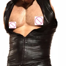 Белье из искусственной кожи майка латекс Футболка мужская сексуальный искусственная кожа из ПВХ жилеты костюм для ночного клуба Гей Нижнее белье без рукавов рубашка