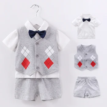 

Baby Boys Clothing Set Casual Kids Gentleman Outfits Boy Summer Clothes Babe Tie T-shirt+Shorts+Vest Children's Clothes Sets