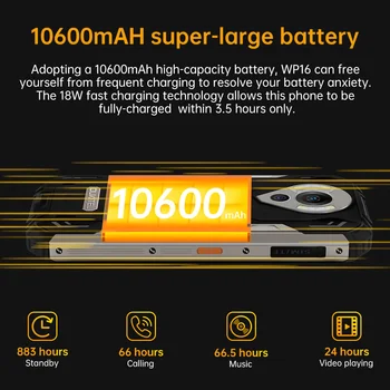 Oukitel WP16 Rugged Smartphone 6.4" 8GB + 128GB 10600mAh Octa Core Mobile Phone 20MP Camera Helio P60 Cell Phone NFC 2