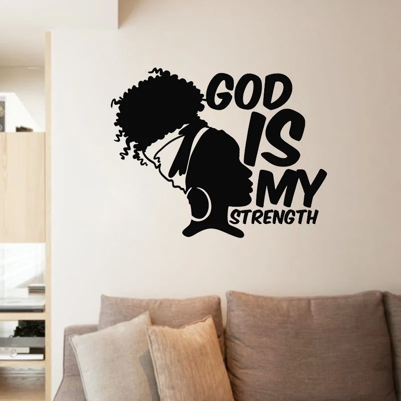 Наклейка на стену с Африканской девушкой «God Is My Strength»