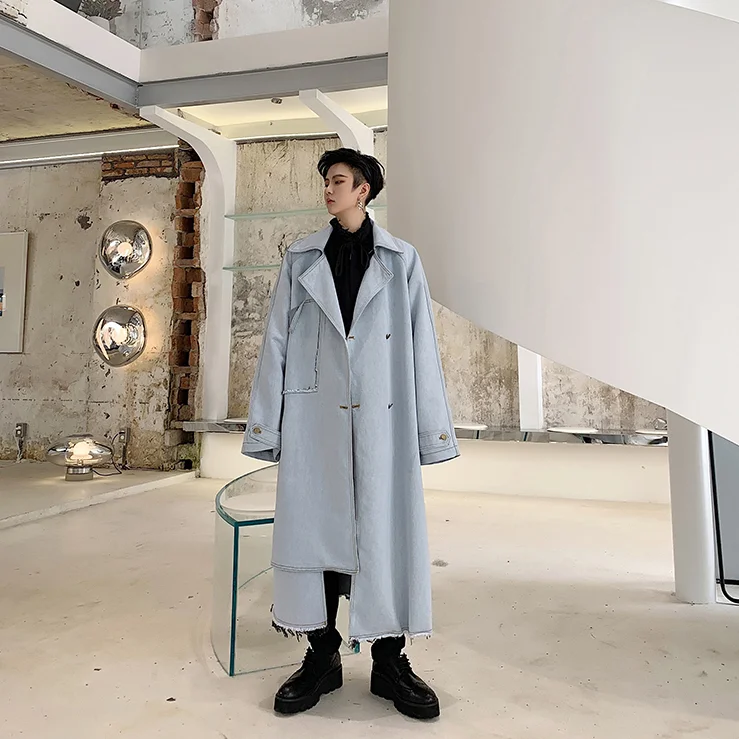 M-xl! осенне-зимняя Длинная ветровка мужские корейские повседневные свободные Куртки Куртка tide бренд выше колена XL красивое джинсовое пальто