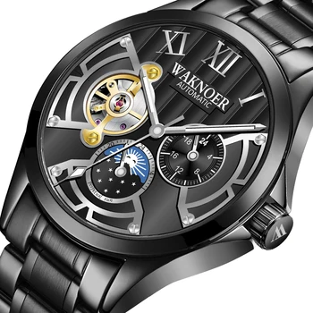 

WAKNOER Business Mechanical Watch Sport Men Waterproof Automatic Watch Male Clock Auto Date Luxury Diamond Men's Watch Watches