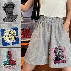 All match feminino curto pant verão casual senhora solto lazer feminino escultura printend treino cintura magro shorts estiramento