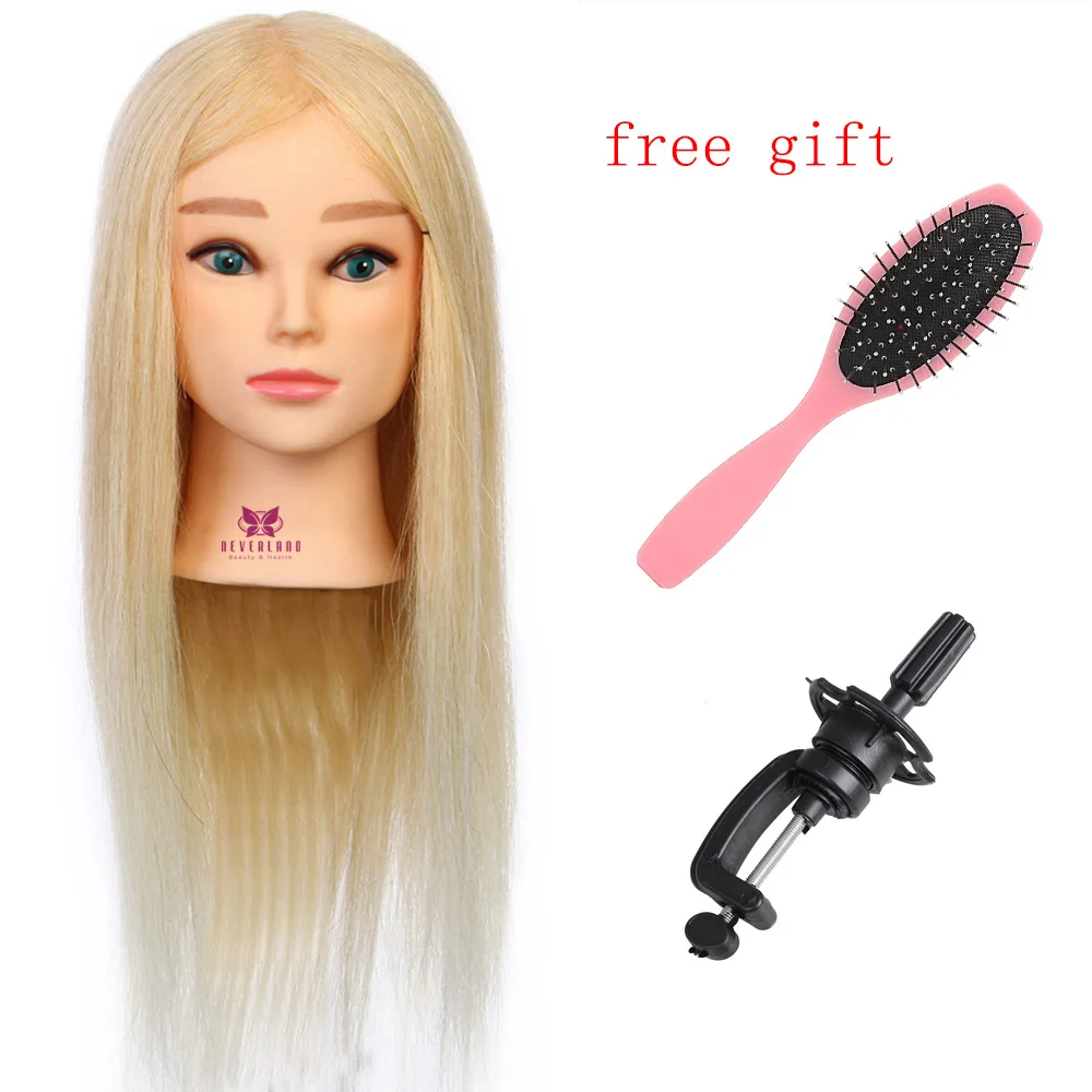 

20'' 50cm Hairdressing Dummy Doll Training Head Cosmetology Mannequin Head 100% Real Hair with Blue Eye Manniquin Head