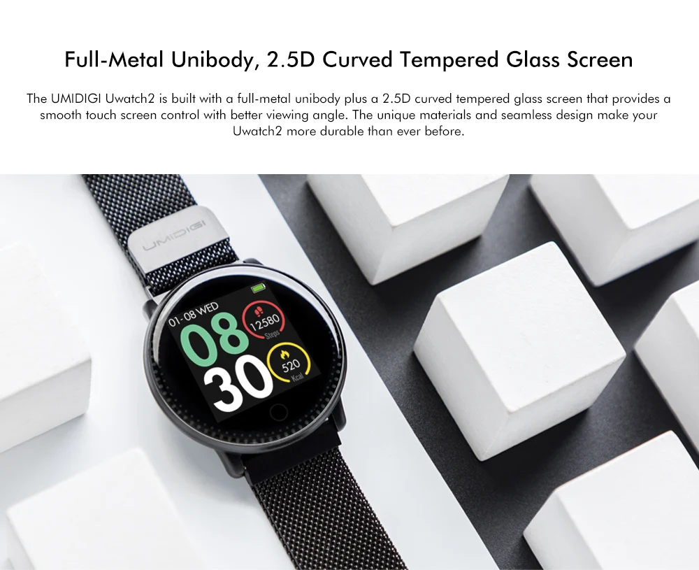 Новая мода Uwatch2 Смарт-часы для Andriod, IOS 1,3 дюймов полный сенсорный экран IP67 25 дней в режиме ожидания 7 спортивных режимов полный металлический корпус