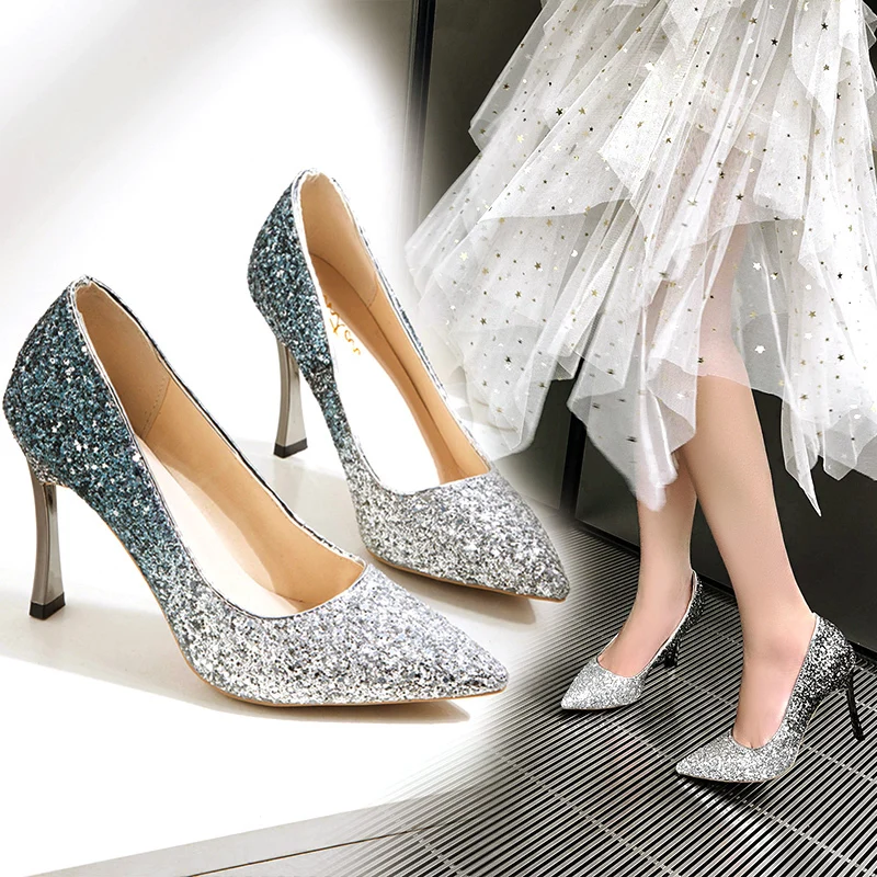 

Slimming Shoes Slip Om Gold Lace Up Heels Bling Bling Branded Pumps Sandals Ladies Pointed Wedge All-Match Bridal Lace-up