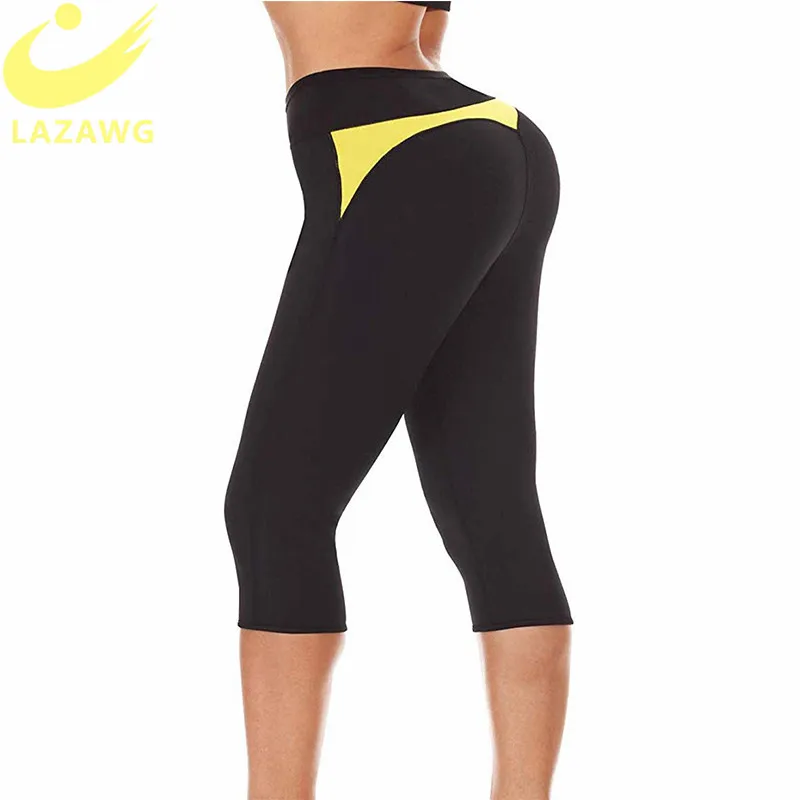 

LAZAWG Women Hot Thermo Sweat Sauna Pants Neoprene Legging Shaper for Weight Loss Compression Body Shaper Capri Leggings