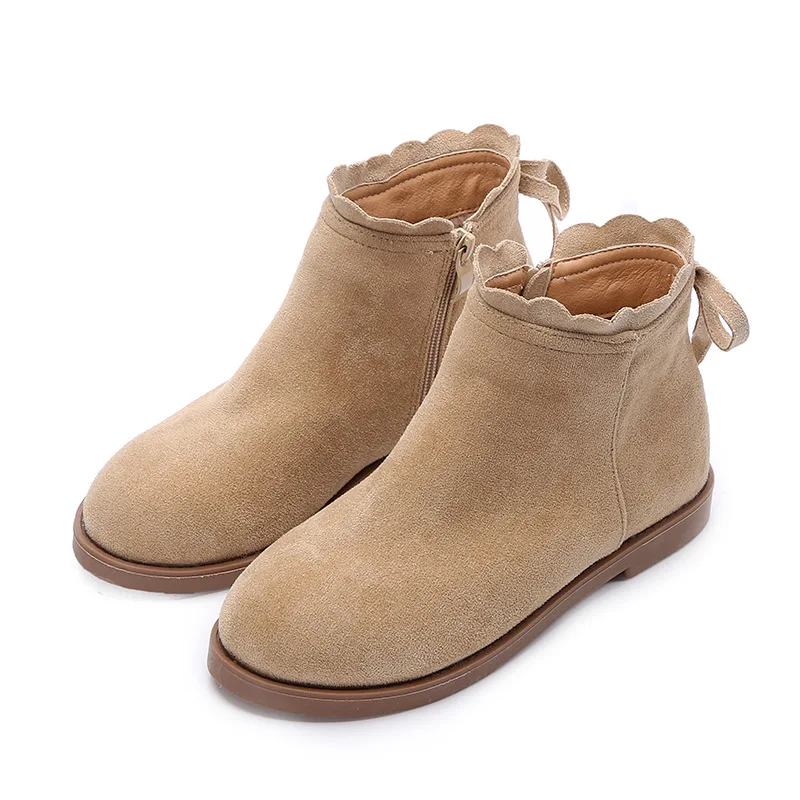 Botines/короткие ботинки из флока с бантиком; брендовые зимние женские Ботинки martin botte из плюша; обувь на Плоском Каблуке с замком-молнией; Узкие ботинки «Челси» - Цвет: apricot winter