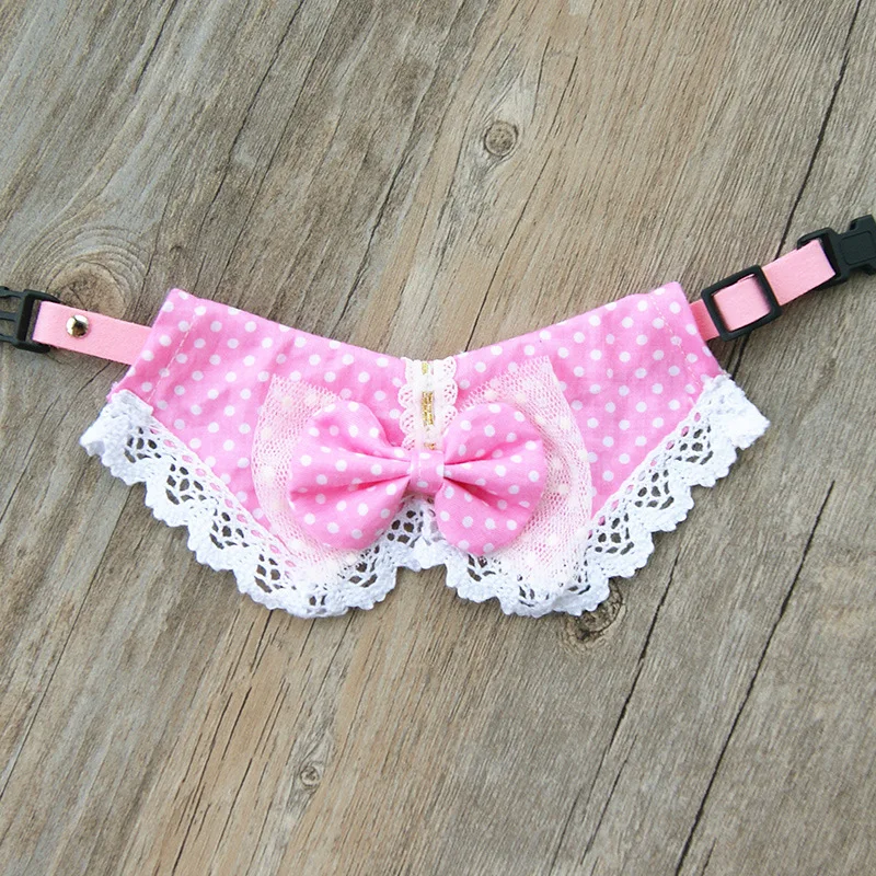 Cute polka dots Lace Bowknot Small Bell Pet Collar Bib Dog Cat Necklace Decor Home Pet Fashion Neck Collar