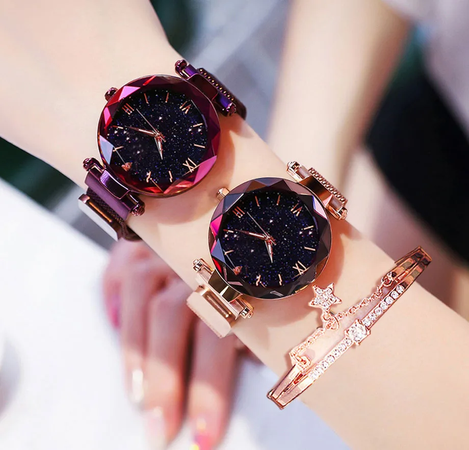 Звездное небо женские часы модные магнитные часы и браслет набор дамские наручные часы римский подарок часы Relogio Feminino