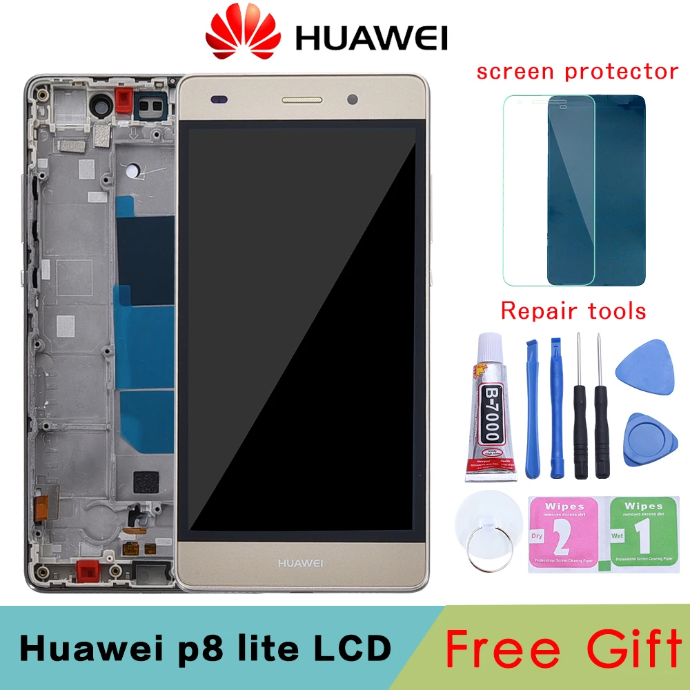 Продажа Huawei P8 Lite ЖК дисплей кодирующий преобразователь сенсорного экрана в сборе с рамкой Замена ALE L04 ALE L21 для 5,0
