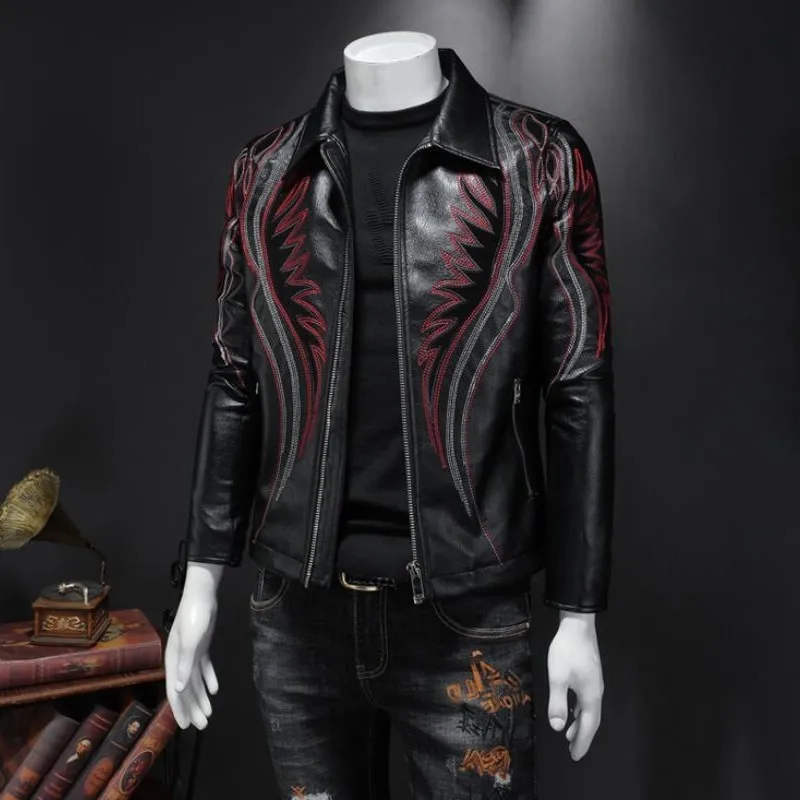 Motorfiets Mens Revers Borduren Pu Lederen Jassen Herfst Winter Fashion Lange Mouwen Rits Slim Fit Man Casual Korte Jassen Motorfiets Mens Revers Borduren Pu Lederen Jassen Herfst Winter Fashion Lange Mouwen Rits Slim Fit Man Casual Korte Jassen
