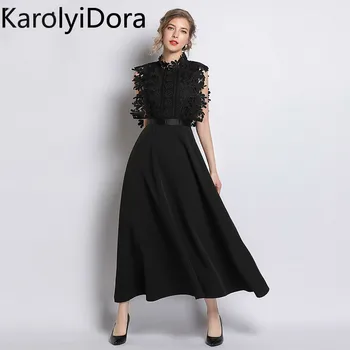 

Women's dress 2020 summer new HIGH QUALITY Newest Designer Runway Dress Women's Sleeveless Lace Patchwork Long Dress