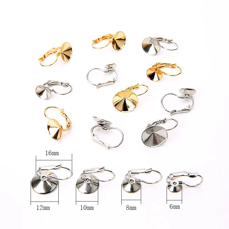 Jewelry Findings 10pcs Stainless Steel French Earring Hooks Blank Base Earring Findings 6/8/10/12mm Cabochon Bezel Settings Tray Jewelry Supplies