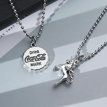 

Women Coke Necklace Unicorn Ponies Punk Coke Bottle Pandent Necklace Hip Hop Rock Men Fashion Jewelry