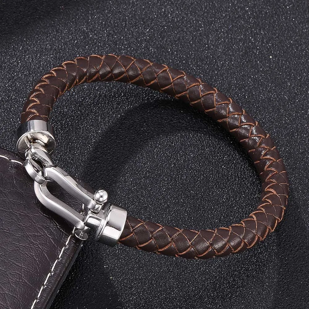 

Trendy Genuine Leather Braided Bracelet Male Stainless Steel Clasp Bangles& BraceletS Fashion Homme Jewelry