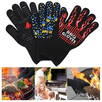 

1 Pair Heat Resistant Gloves Thick Silicone Cooking Baking Barbecue Oven BBQ Grill Mittens Dish Washing Gloves Kitchen Gloves