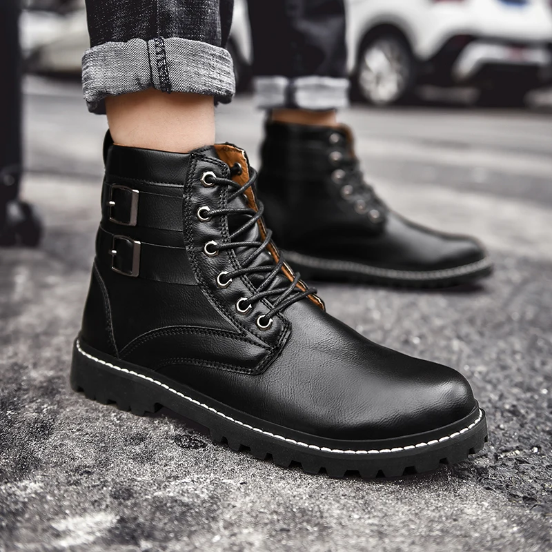 

Fashion Retro Split Leather Men Boots High-Top Side Tooling Black Brown Boots Outdoor Desert Boots Fashion Men Shoes Martin Boot