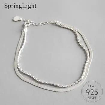 

Springlight Real 925 Sterling Silver Simple Personality Double Layer Bracelets for Women Minimalist All-match Fine Jewelry Gifts