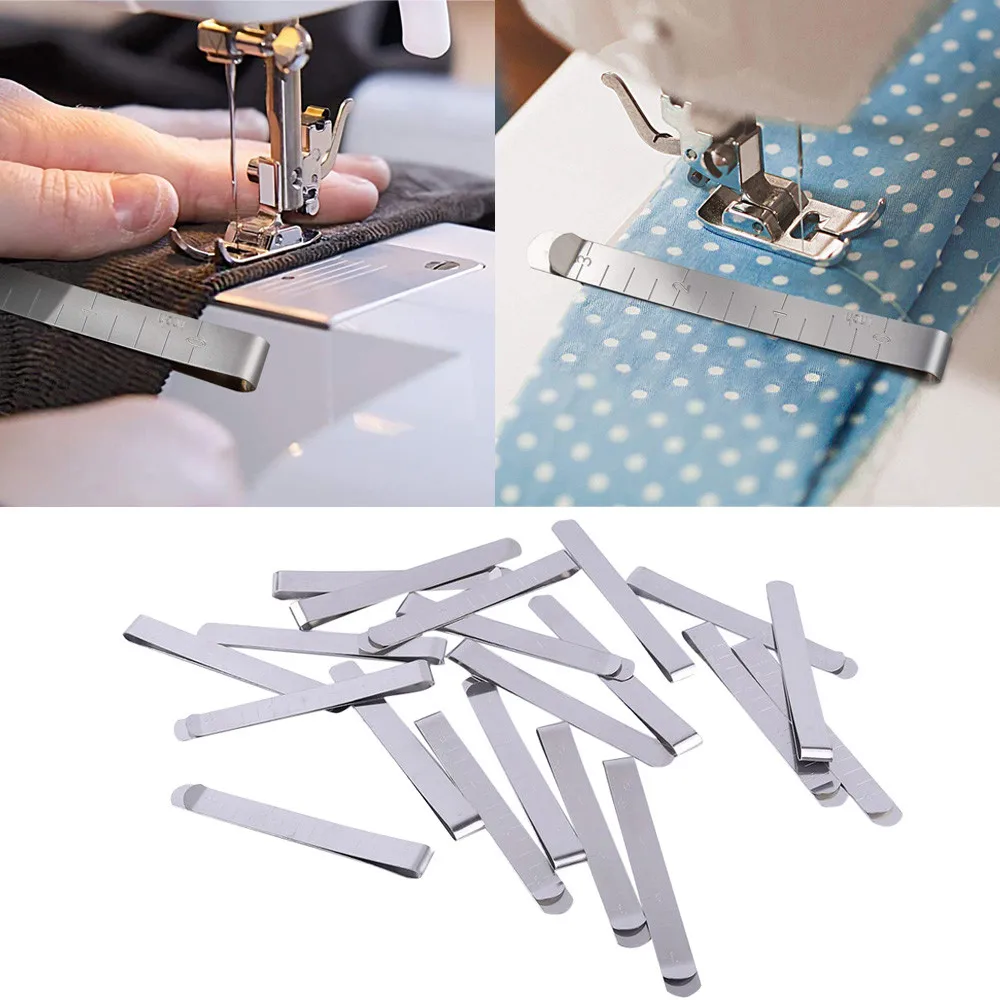 20pcs Metal Sewing Crimping Clip Stainless Steel Hemming Clips With Built in Ruler Cloth