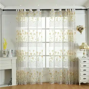

Window Curtain Morning Glory Sheer Window Voile Curtains Soft Sheer Curtain Bar Wearing Hole Drop for Home Bedroom Balcony