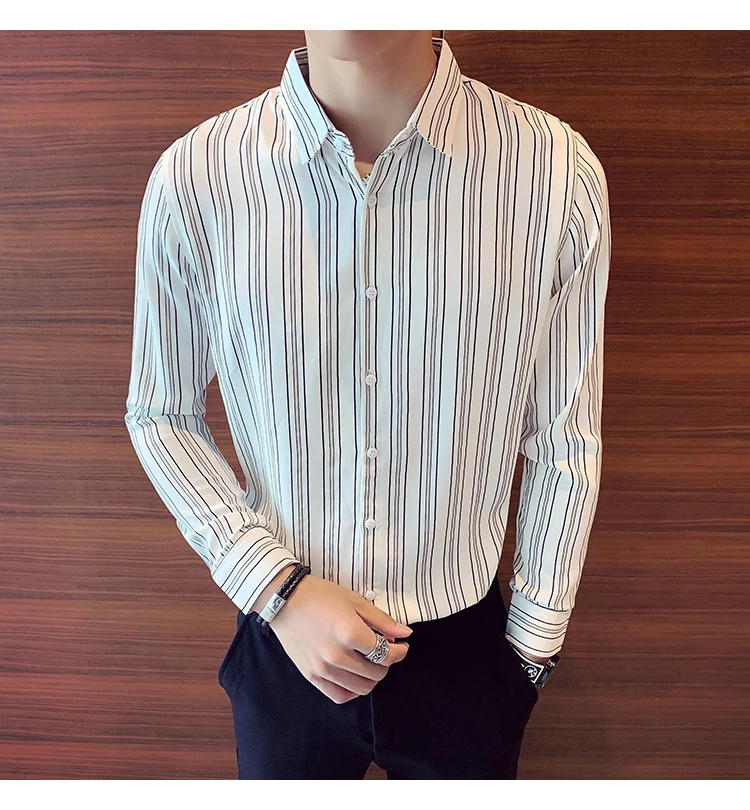 Полосатая мужская деловая рубашка Camisa, повседневная приталенная рубашка с длинным рукавом, Мужская одежда, уличная одежда, Social Top Chemise Homme