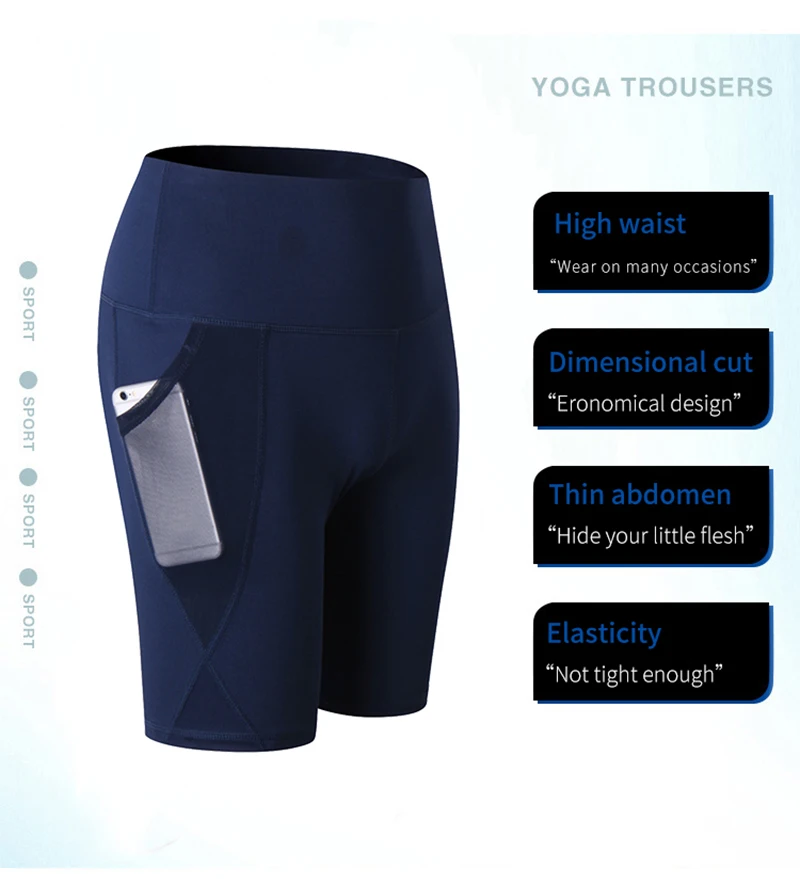 New Women's Pocket Design Compression Yoga Shorts Running Tights Women Quick Dry Outdoor Sports Gym Fitness Sport Shorts