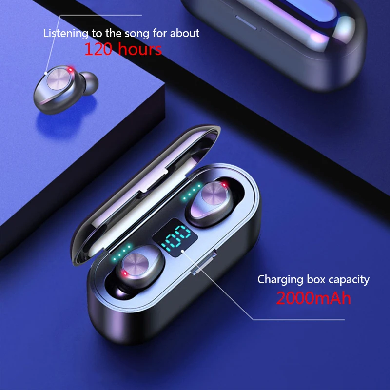 earphone F9 5 0 Bluetooth Earphones Touch Control headphones TWS Support iOS Android Phones HD Voice Call wireless earphones