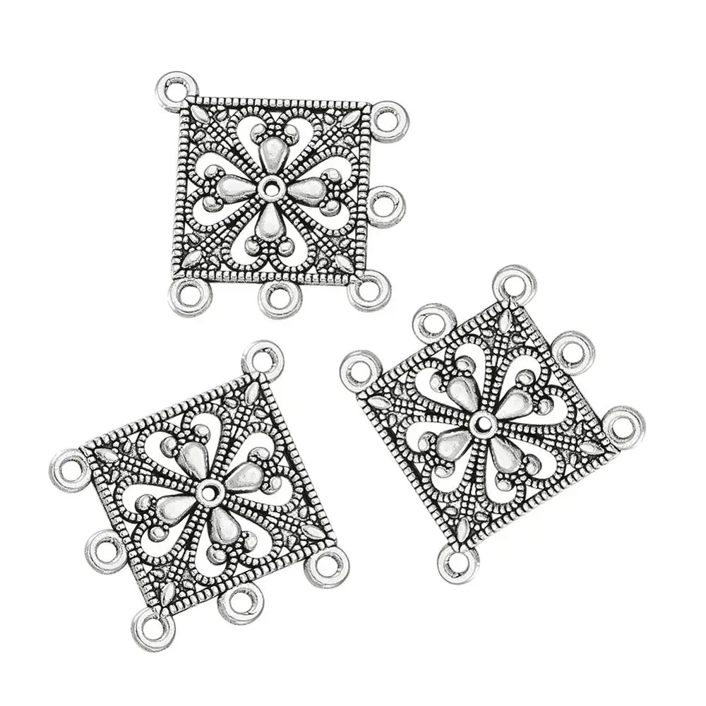 

10pcs Antique Silver Tibetan Style Rhombus Chandelier Component Links for Dangle Earring Making Pendant Jewelry Connector