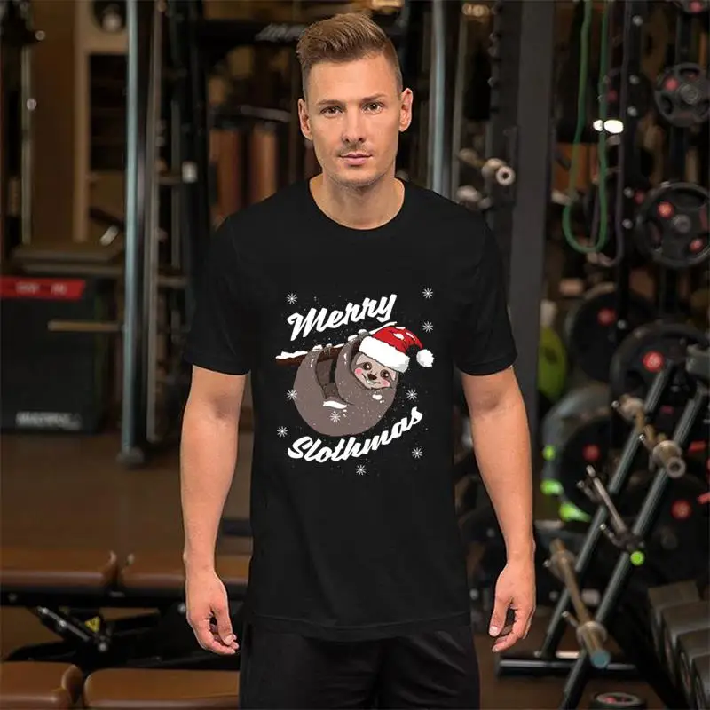 

Fitness Merry Slothmas Sloth Christmas tshirt loose size 5xl awesome frankenstein Kawaii mens t-shirts