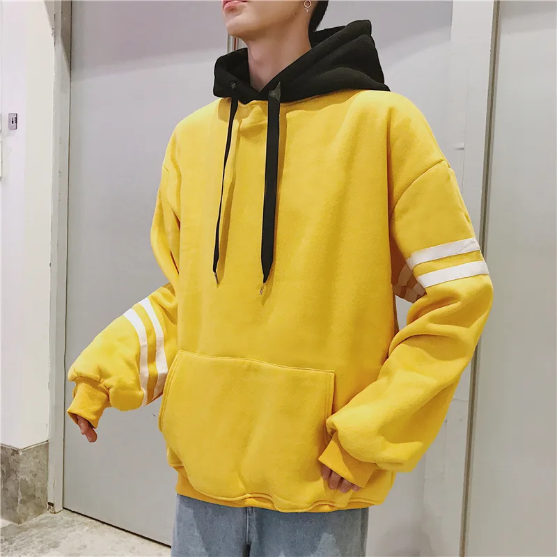 Mens Autumn Loose Stitching Simple Wild Hooded Sweater