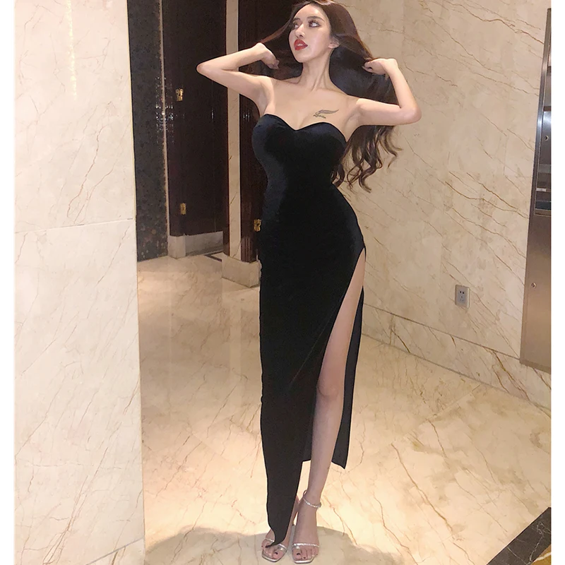 

Long Strapless Sexy Women Black Dress Summer Backless Party Night Club Pencil Dress Korean Runway 2022 Vestidos New