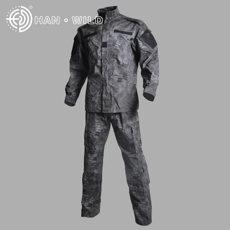 Мультикам Униформа ACU камуфляж костюмы для охоты Пейнтбол военная армейская тренировочная куртка+ брюки - Цвет: black python