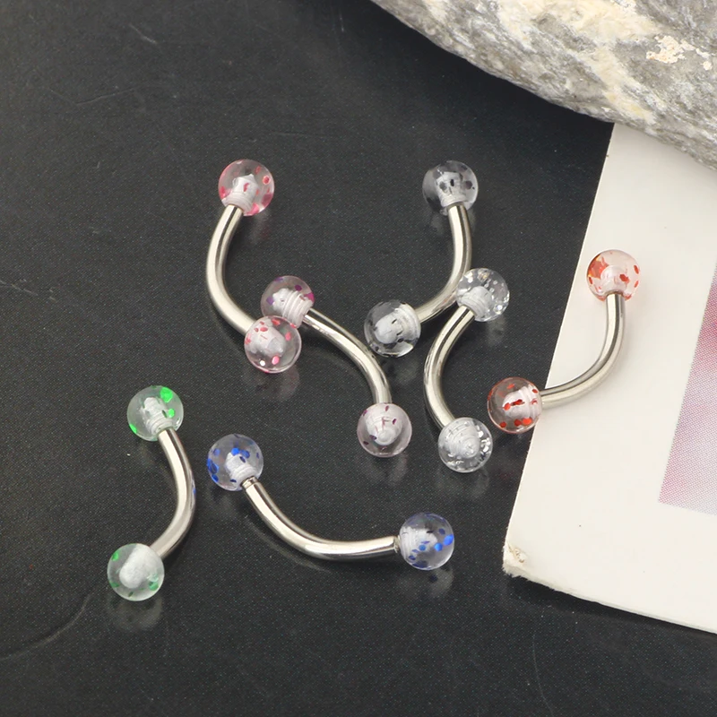 Eyebrow Rings 16g Curved Barbell Eyebrow Piercing Stainless Steel Daith Rook Earring Piercing Body Jewlery 8mm Glitter Acrylic