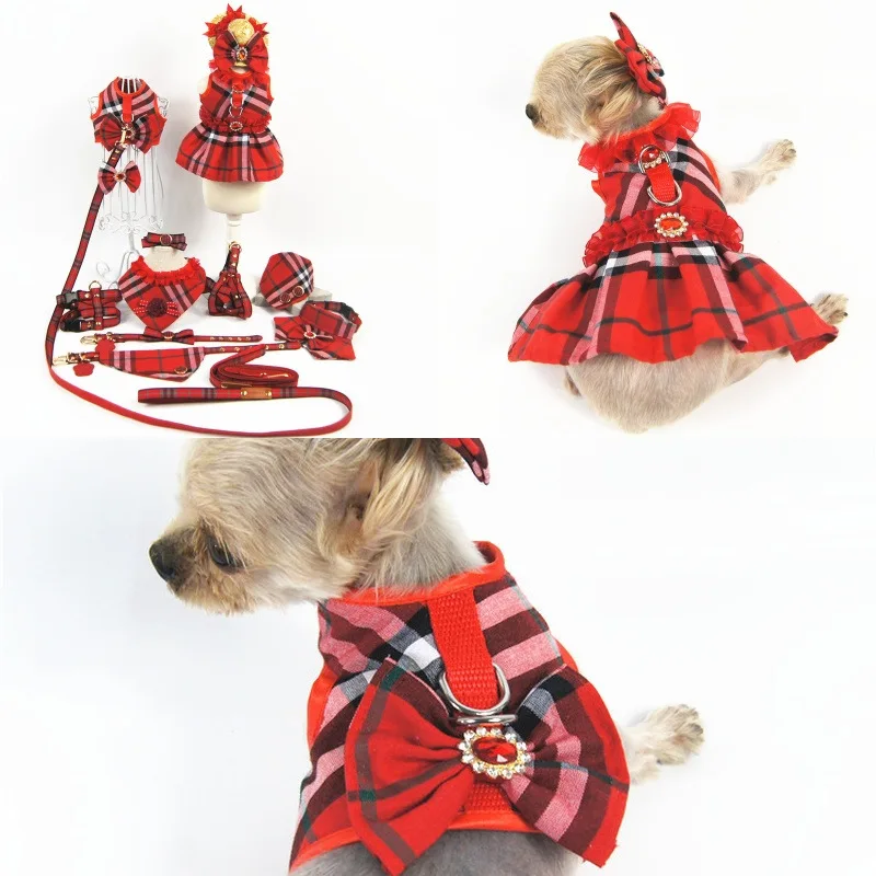 

Spring And Summer Pet Traction Chest And Back Series ying lun kuan Breathable Red Skirt Waistcoat Pet Clothes Dog Traction