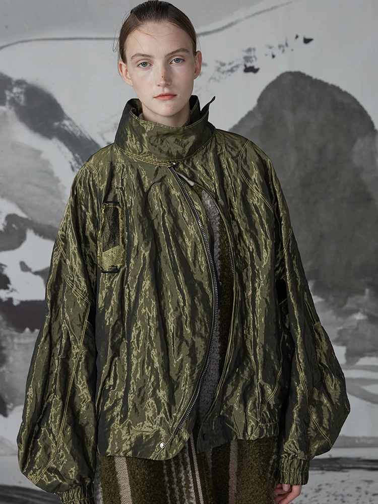 

Fall Winter 2019 New Collection shiny metallic yarn oversize long sleeve jacket women