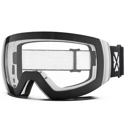Professional Magnetic Ski Goggles with Double Layers and Anti-fog UV Protection (X3 White Transparent)