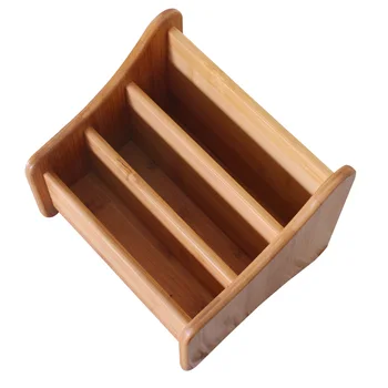 

Bamboo Desktop Organizer Stand With 3 Pockets Home Durable Remote Control Holder Unique Portable Luxury Multifunction Office