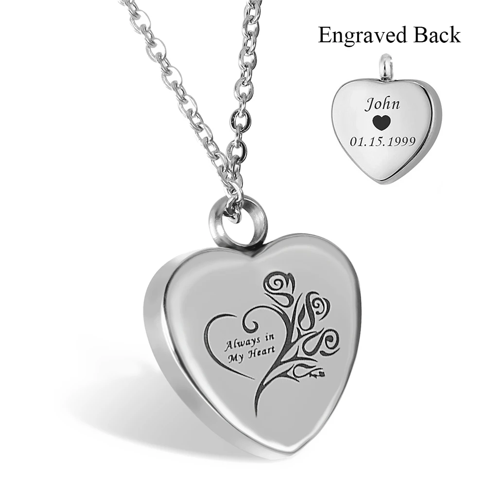 Stainless Steel Always In My Heart Cremation Jewelry Ashes Urn Necklace