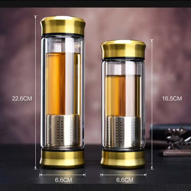 400ML Water Bottle Glass Bottle With Tea Infuser Filter Double Wall Glass Tea Coffee Juice Cup Business Type Sport Water Tumbler